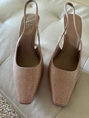 Zara! Embellished Women's Slingback Pumps in Rose Gold